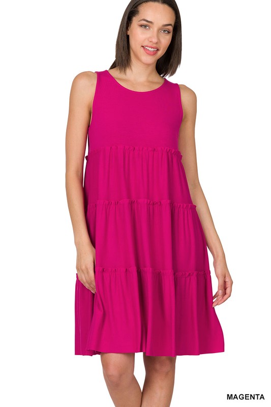 Sleeveless Tiered Dress in Magenta