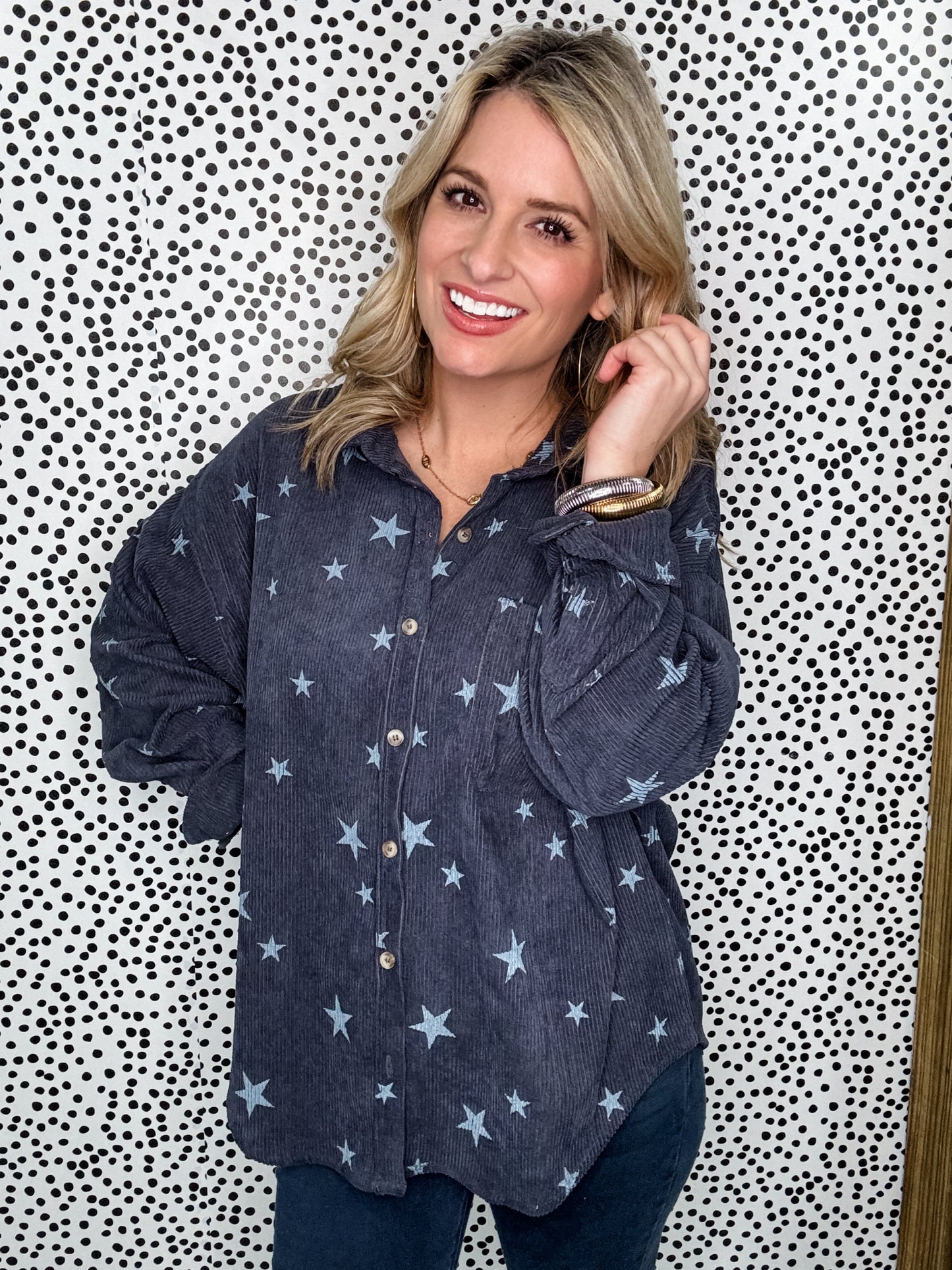 Corduroy Star Shacket in Navy