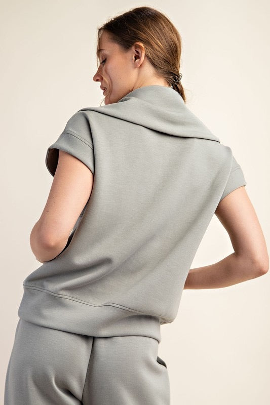 Scuba Sleeveless Quarter Zip in Dusty Sage