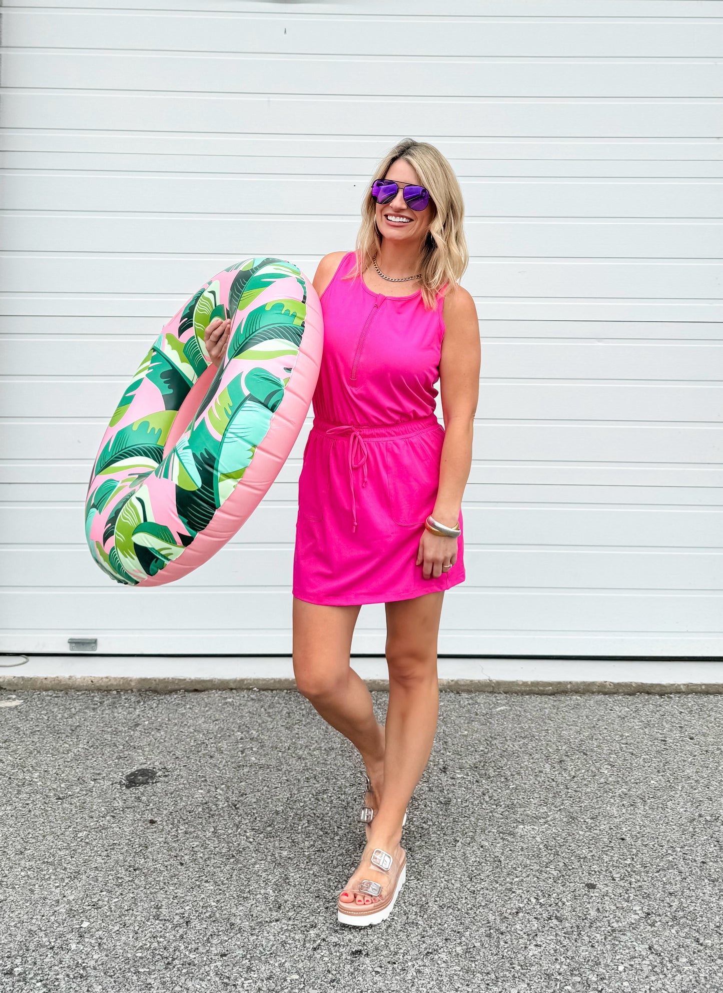 Never Miss A Beat Romper Dress in Sonic Pink