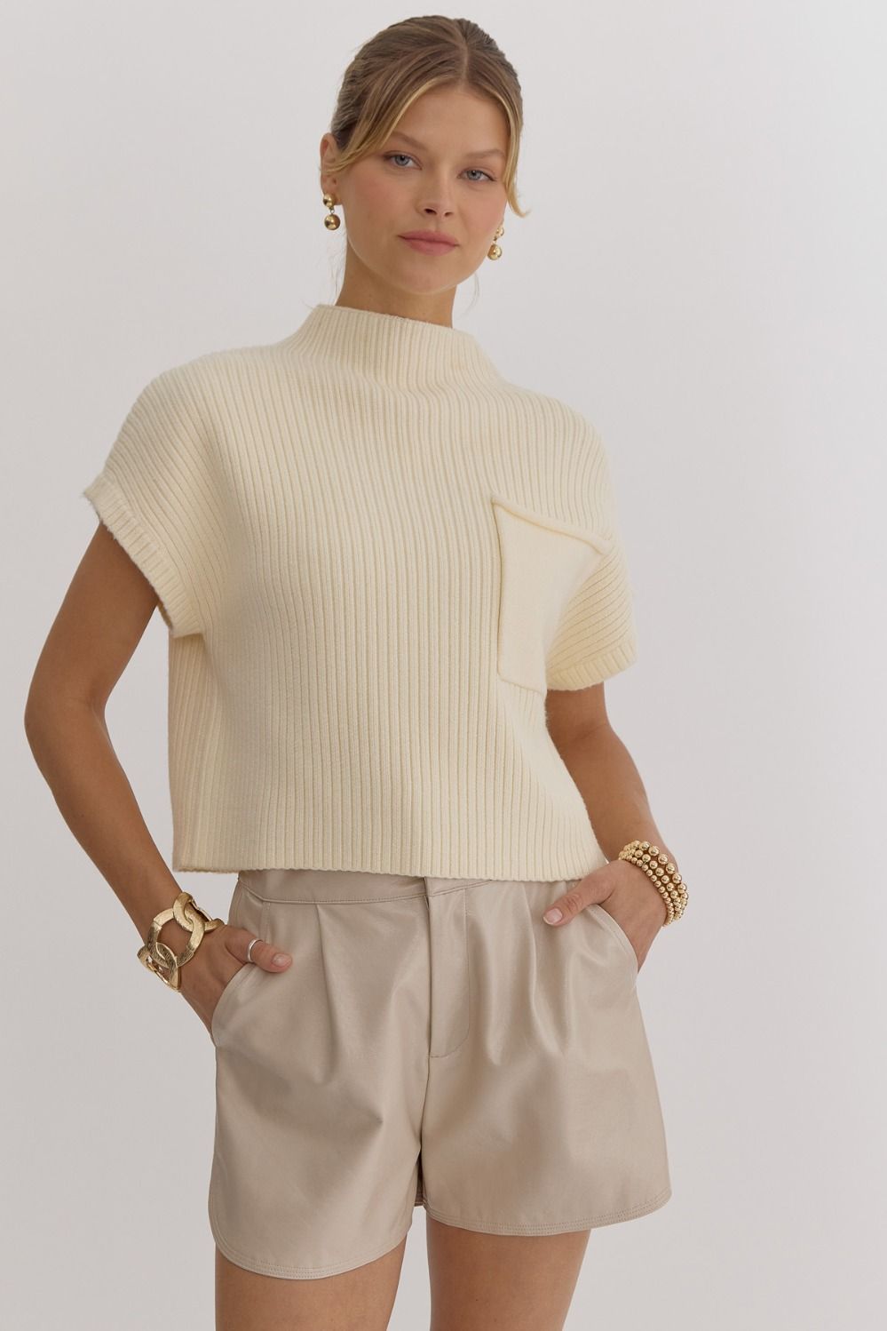 Metallic High Rise Short in Ecru