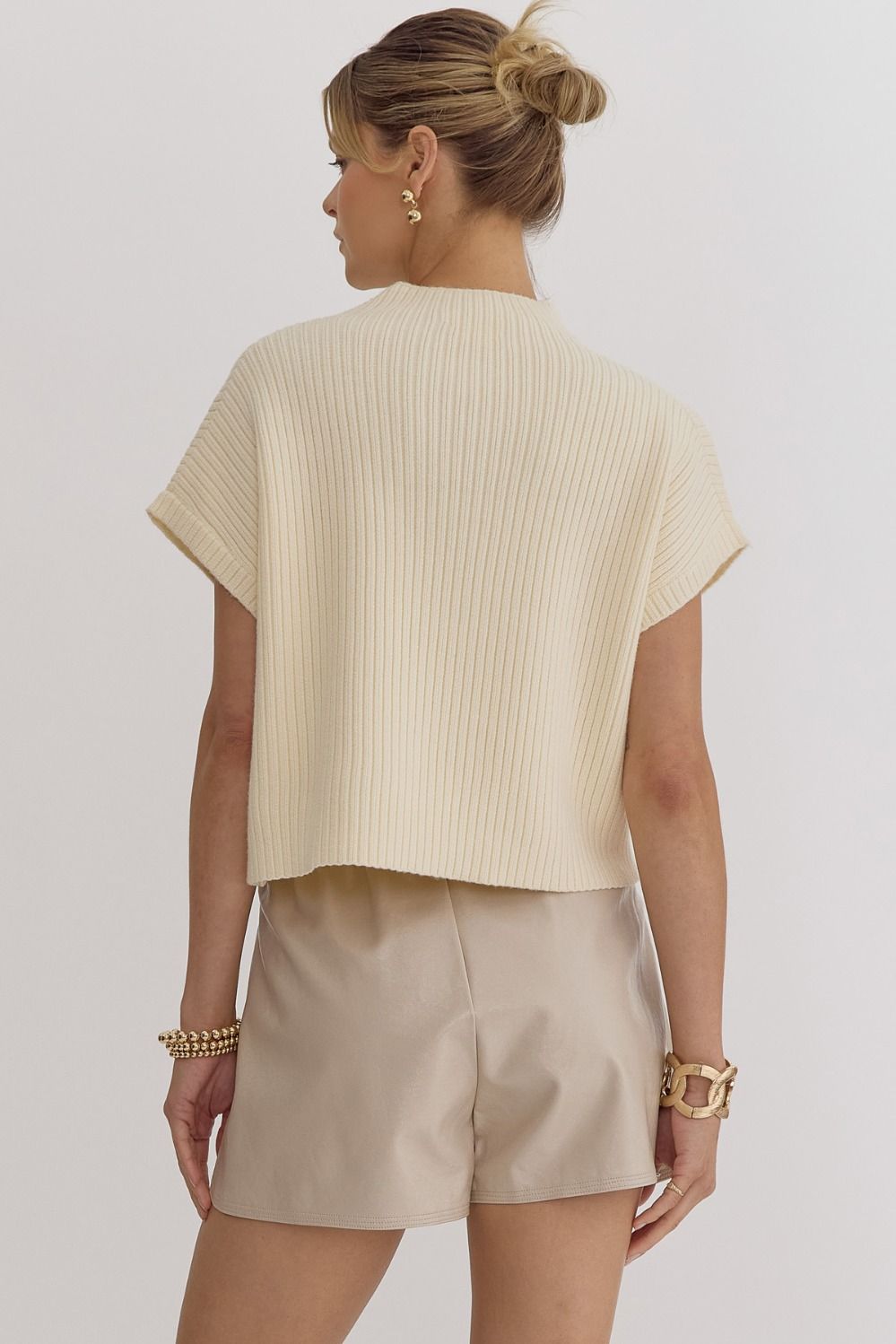 Metallic High Rise Short in Ecru