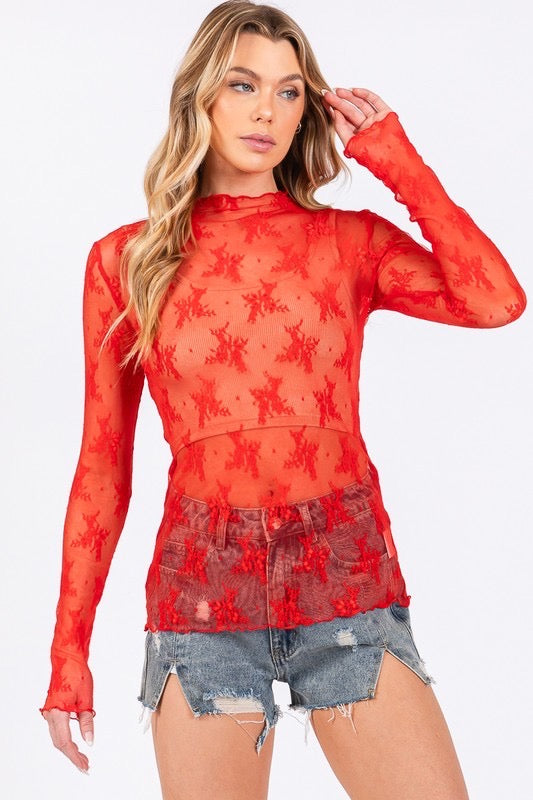 Chic Sheer Moment Top in Red
