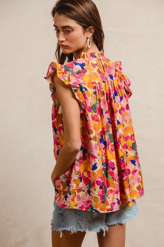 Poppin' Colorful Ruffle Sleeve Top