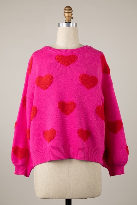 Love Is In The Air Hot Pink Heart Sweater