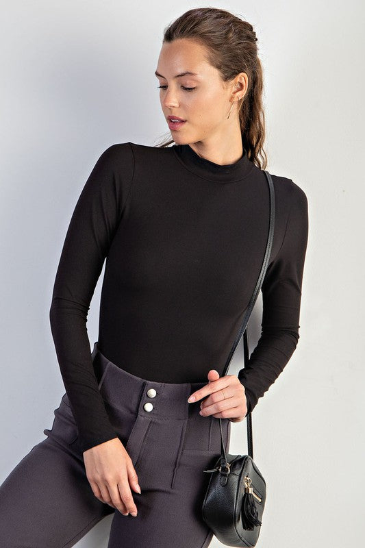 Luxurious Long-Sleeve Bodysuit in Black