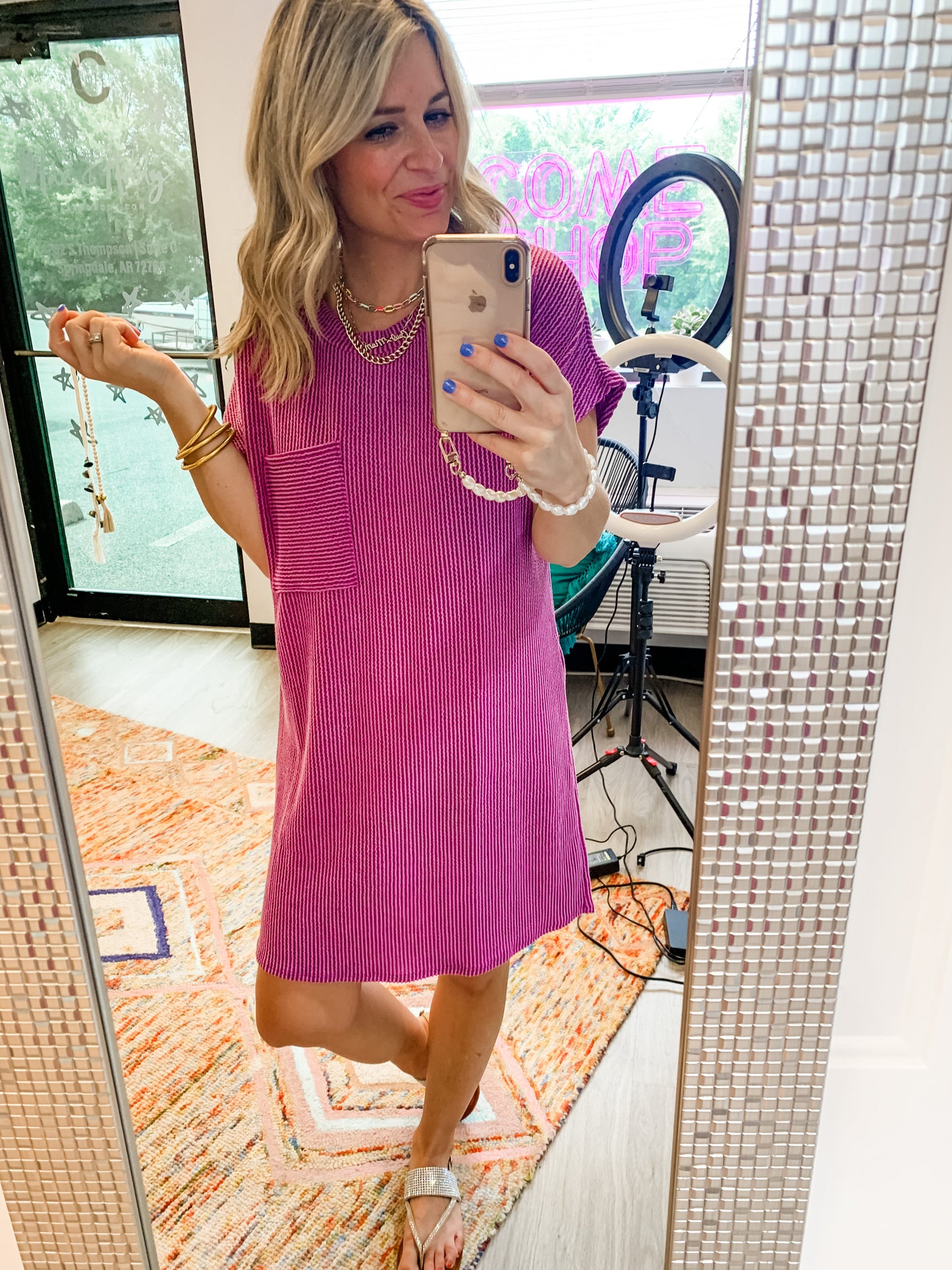 Kick Back Ribbed Dress in Purple