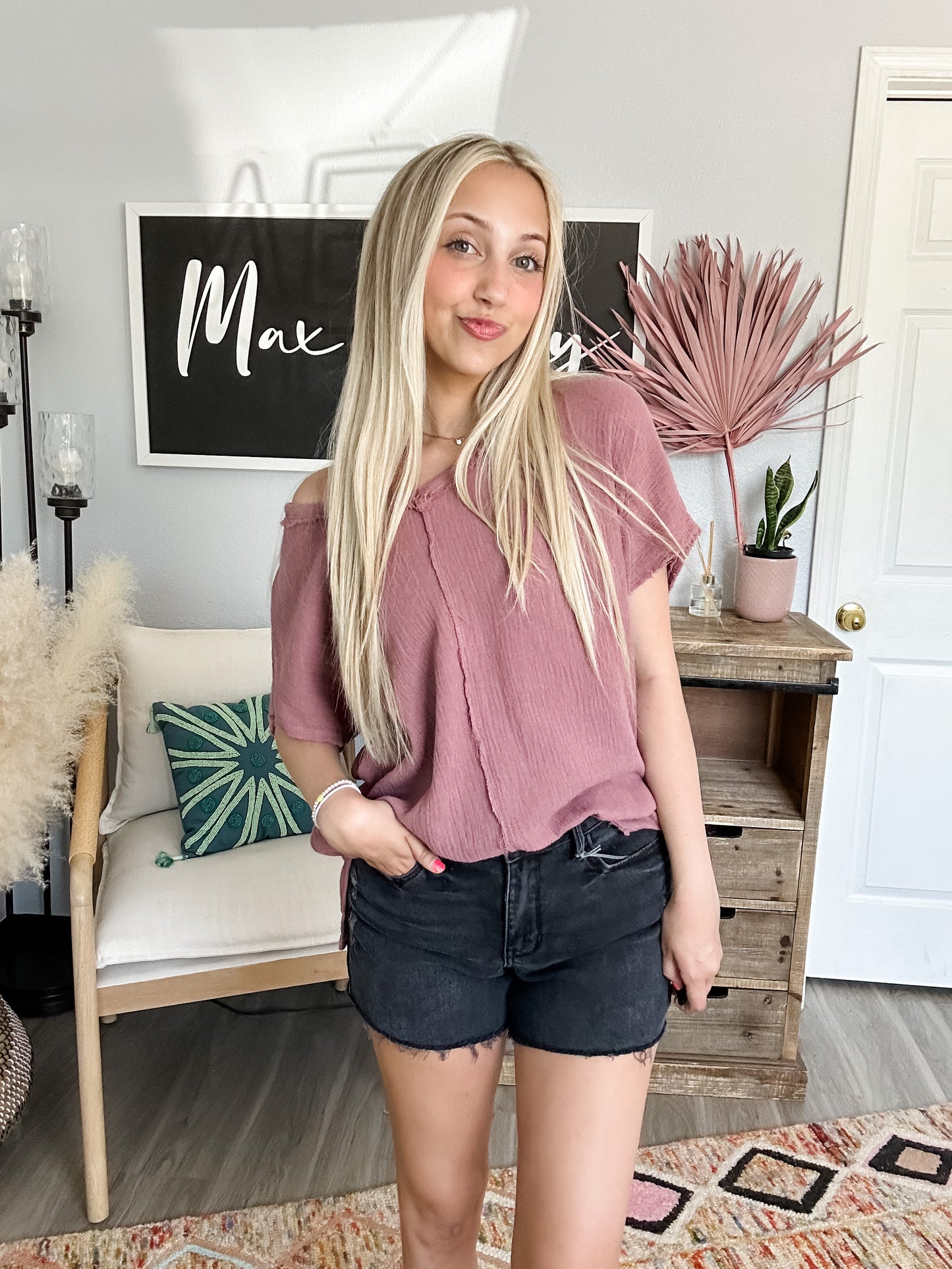 Maddie V-Neck Top in Berry