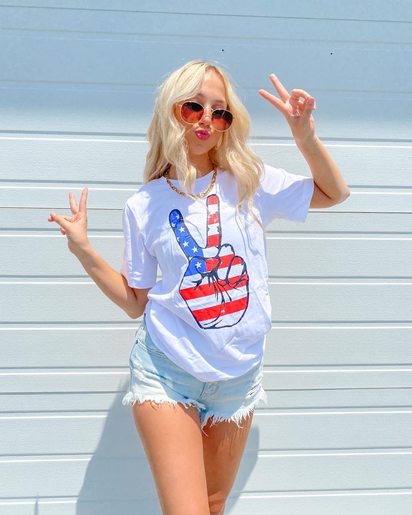 Hand Peace Sign Tee on White
