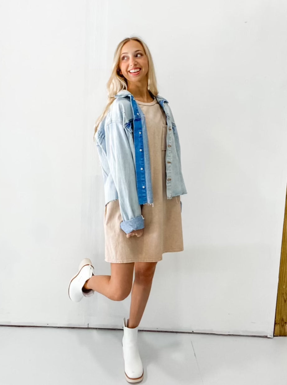 Your Favorite Acid Washed Dress in Taupe