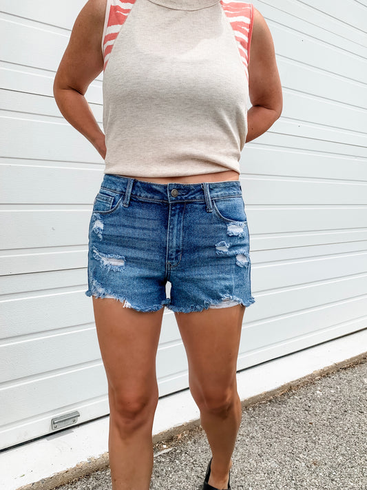 Becca Distressed Denim Shorts