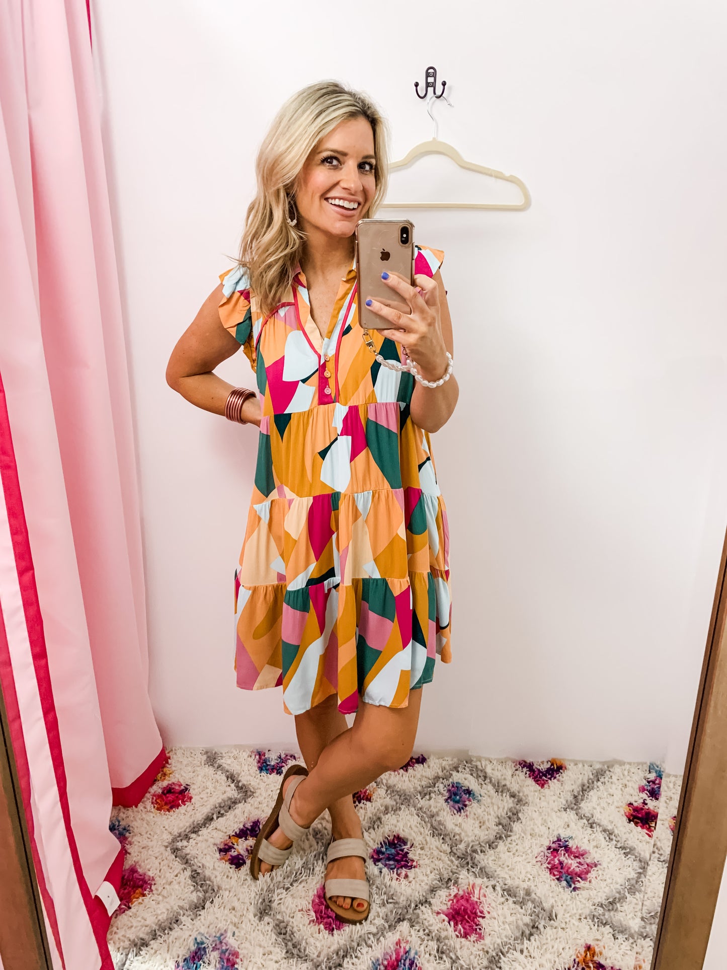 In Full Swing Dress in Peach/Fuchsia