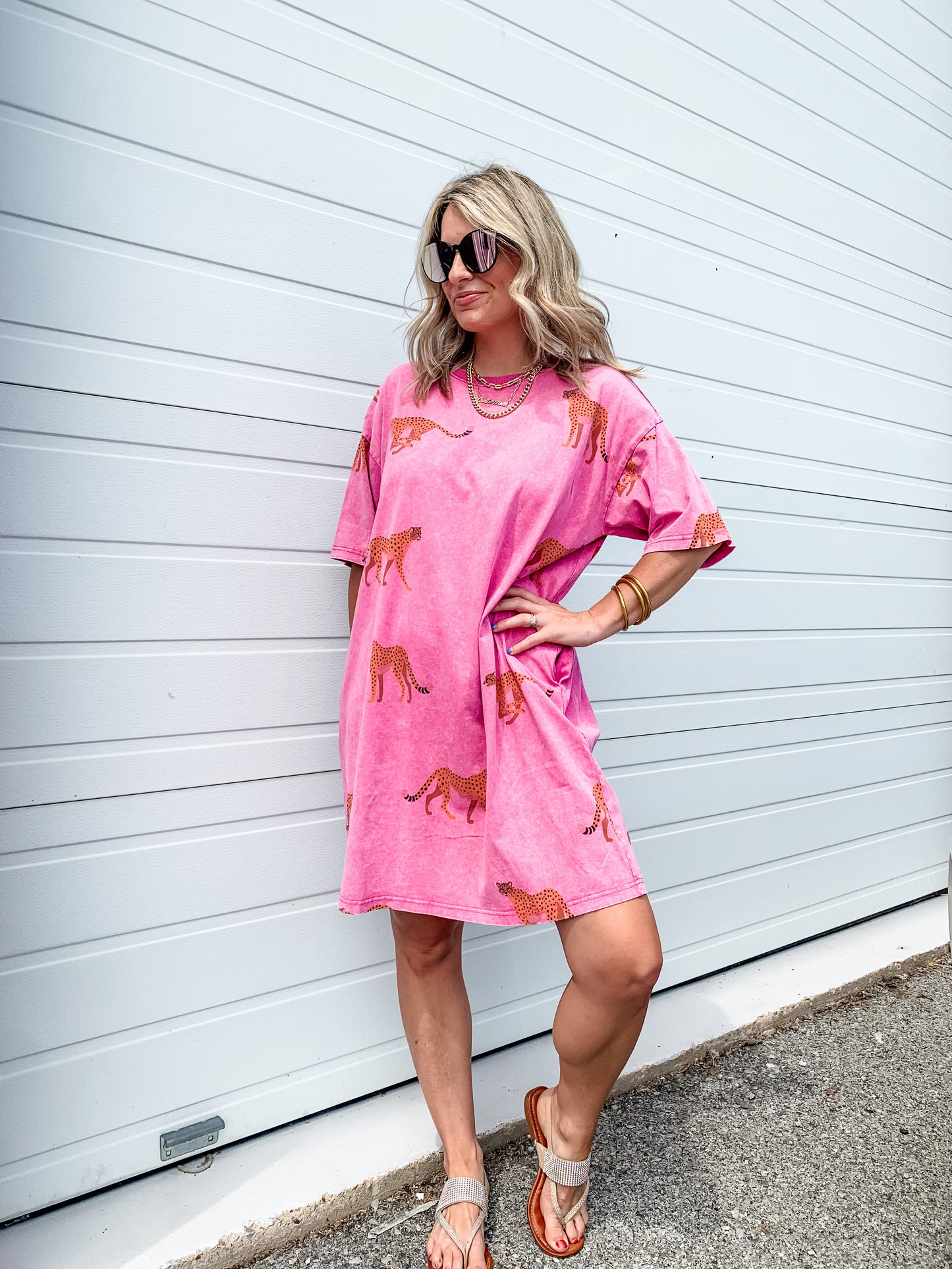 Cheetah Print T-Shirt Dress in Pink