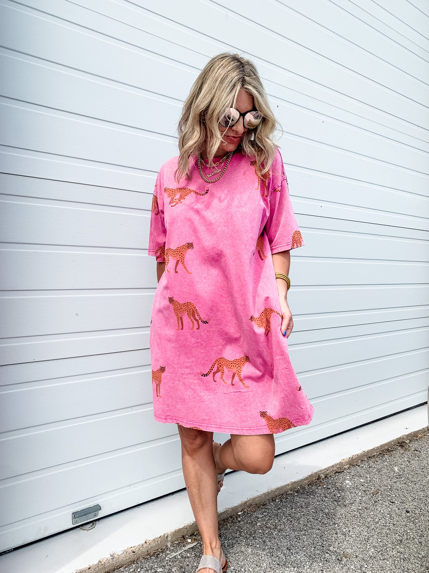 Cheetah Print T-Shirt Dress in Pink
