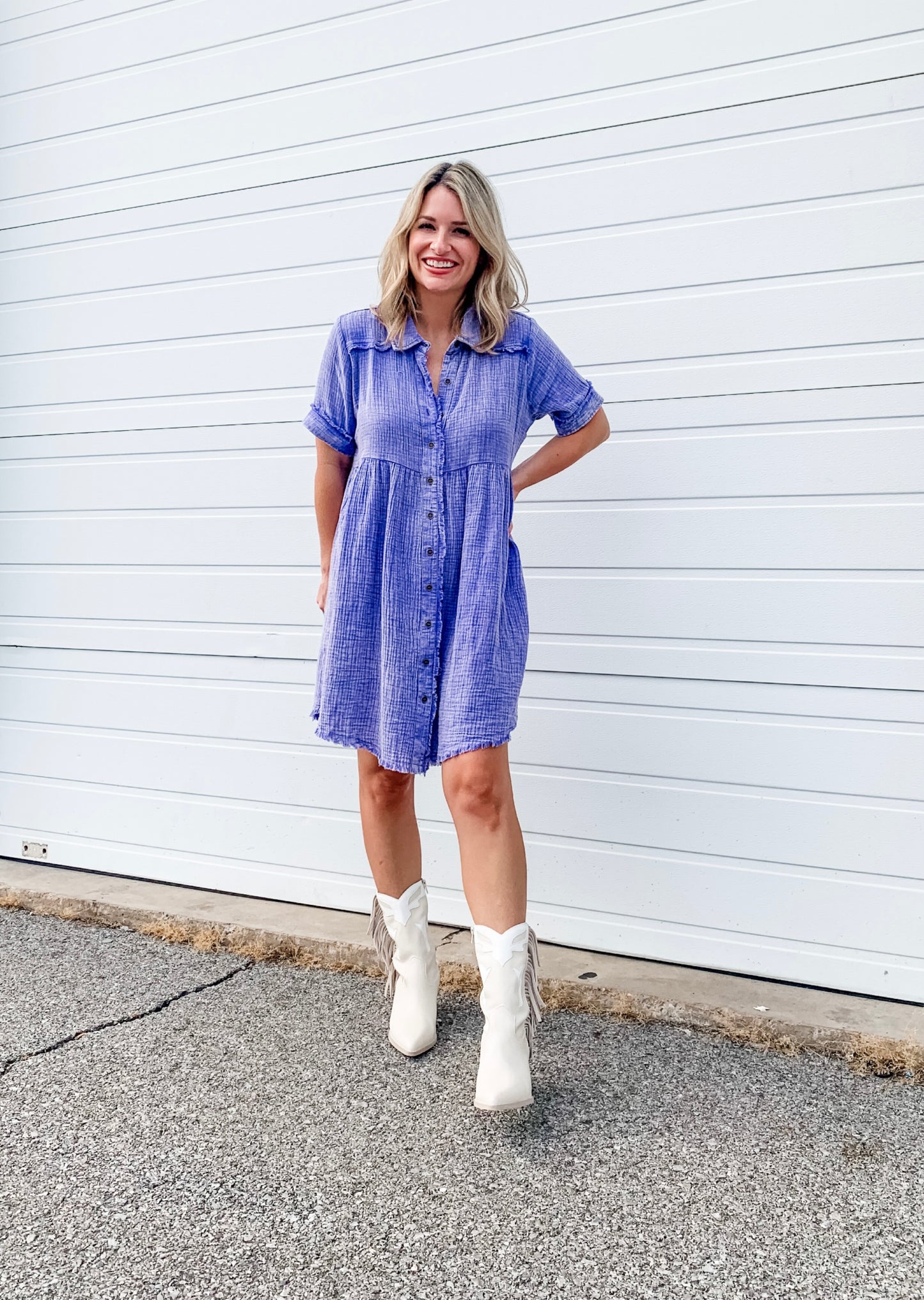 Mineral Wash Button Down Dress in Purple