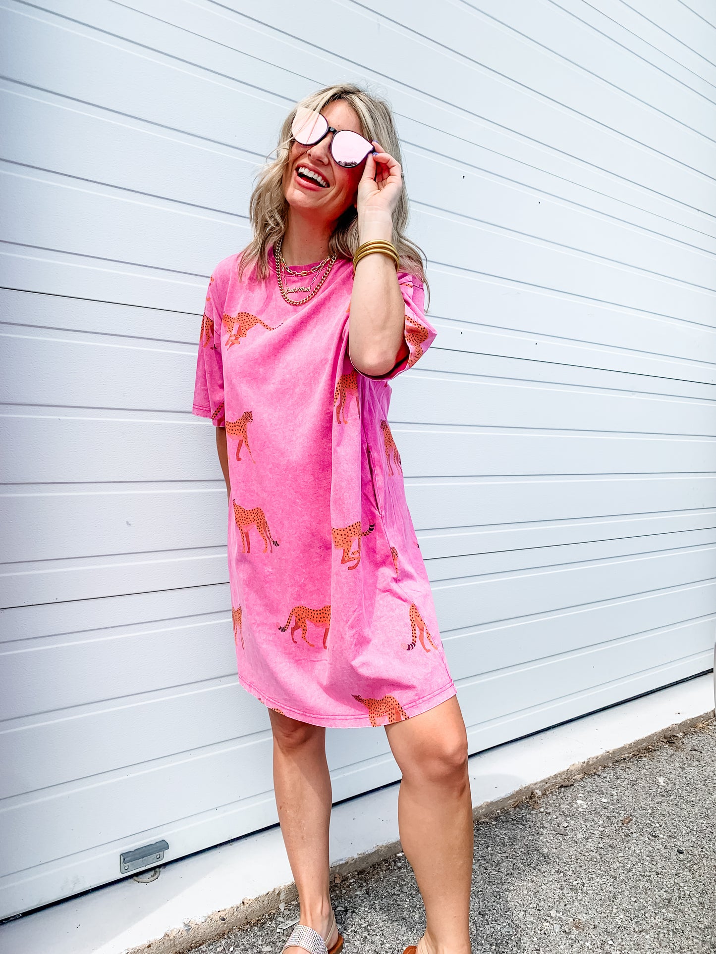 Cheetah Print T-Shirt Dress in Pink