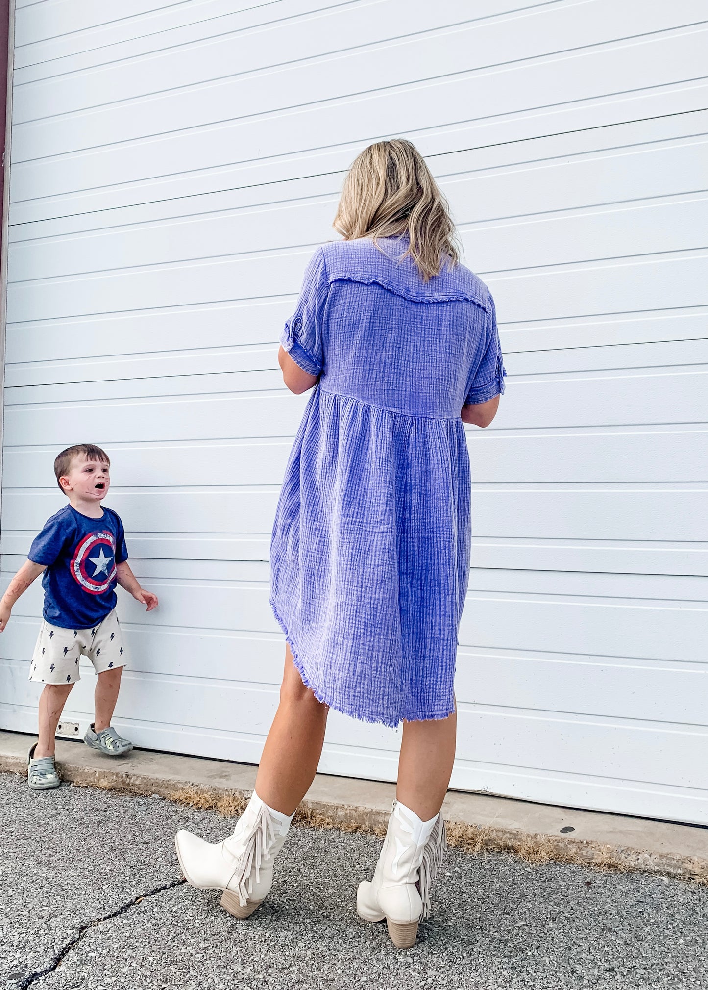 Mineral Wash Button Down Dress in Purple