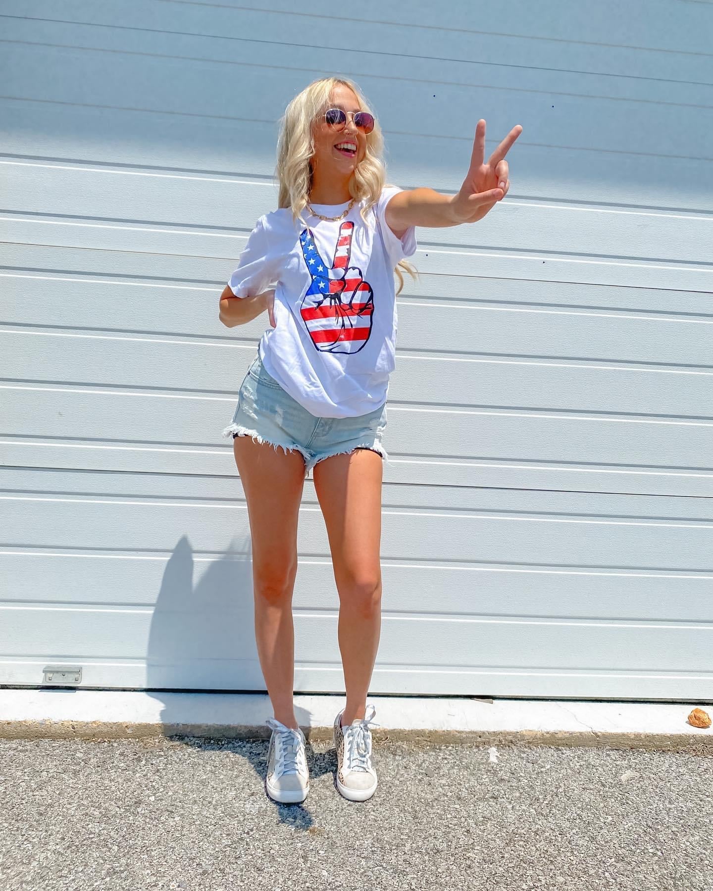 Hand Peace Sign Tee on White