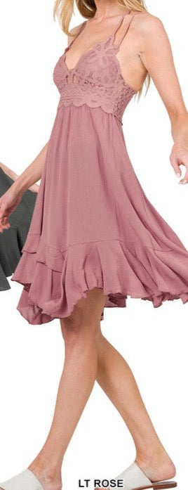 Romantic Soul Crochet Lace Dress in Lt Rose