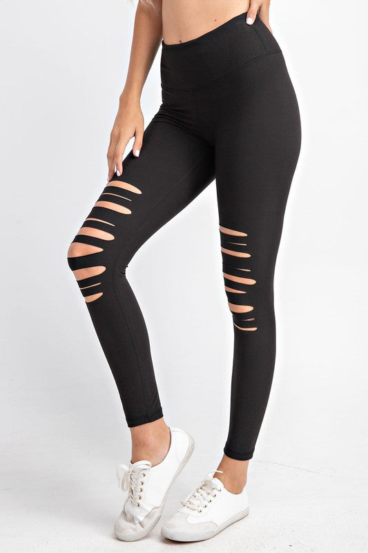 Edgy Laser Cut Leggings in Black