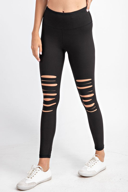 Edgy Laser Cut Leggings in Black