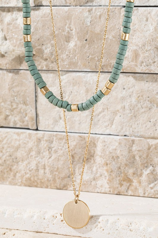 Beaded Double Layered Necklace in Sage