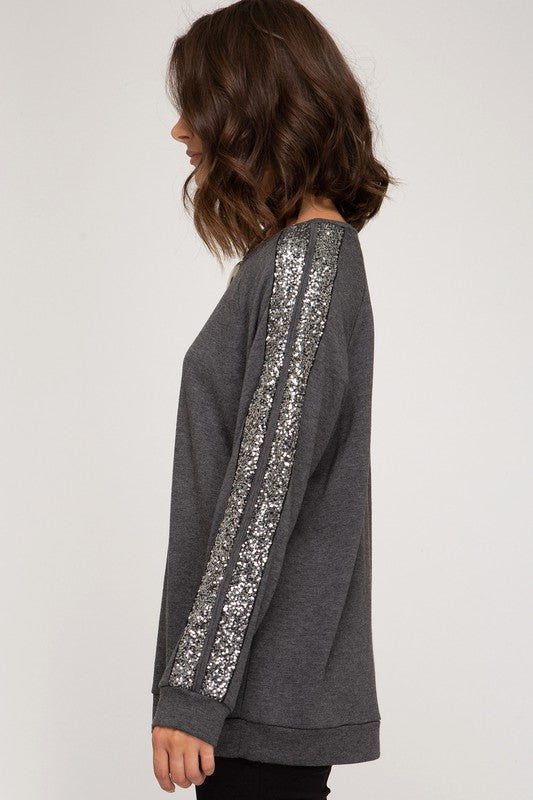 Pop the Champagne Top in Charcoal-2XL