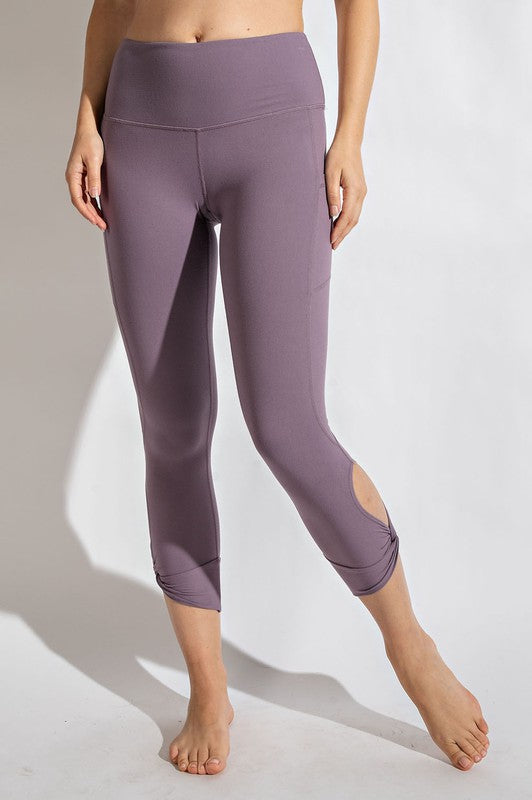 Twist Cut Out Butter Soft Capri Leggings in Mulberry