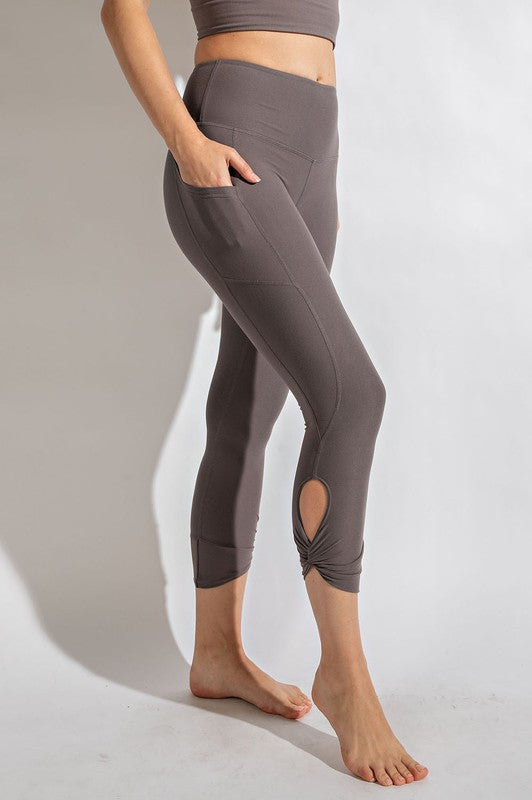 Twist Cut Out Butter Soft Capri Leggings in Smoky Grey