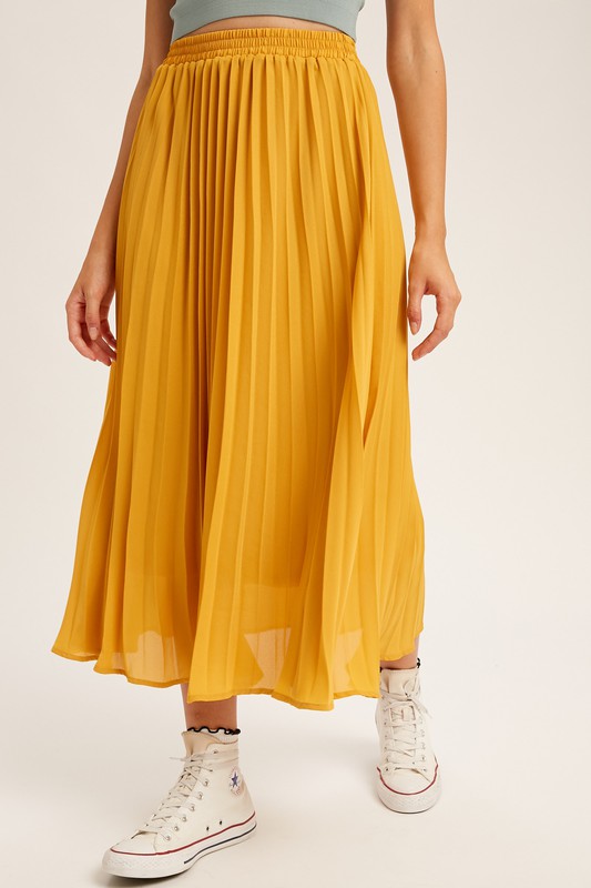 Yellow chiffon pleated maxi skirt Clearance