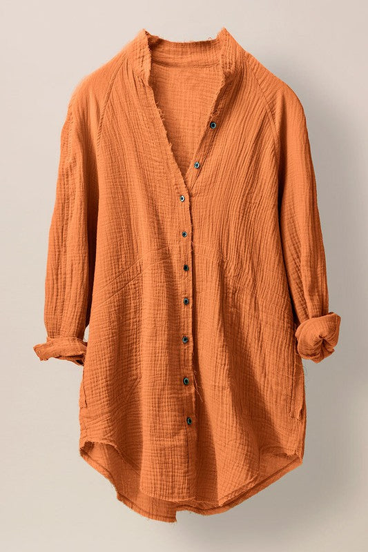 Easy Breezy Button Down in Orange - Large