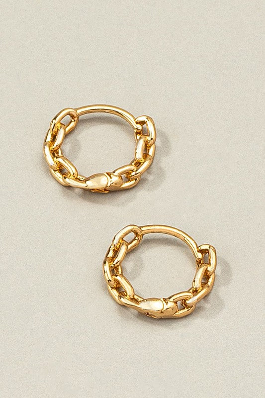 Premium brass chain shape huggie hoop earrings