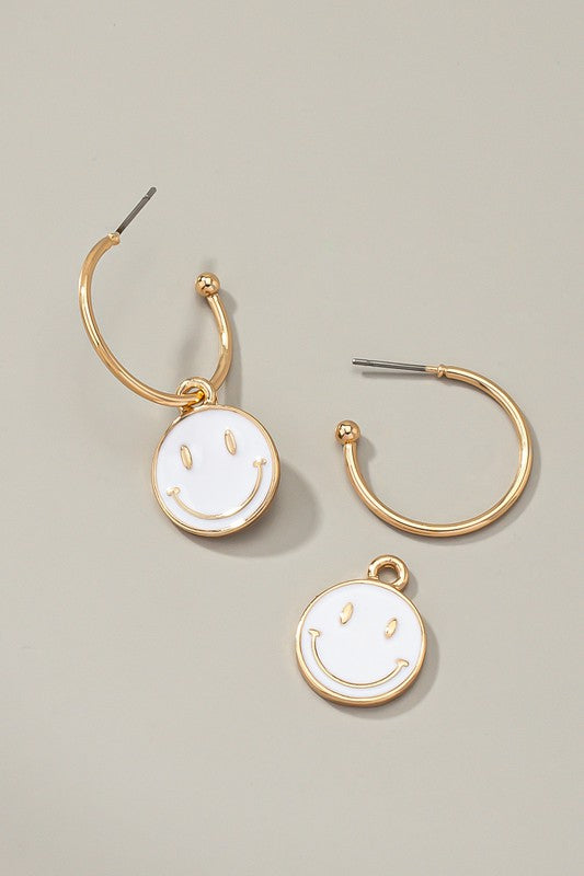 Happy face charm hoop earrings