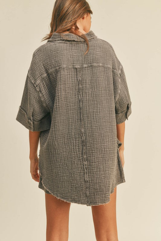 Cotton Gauze Button Down Top in Espresso