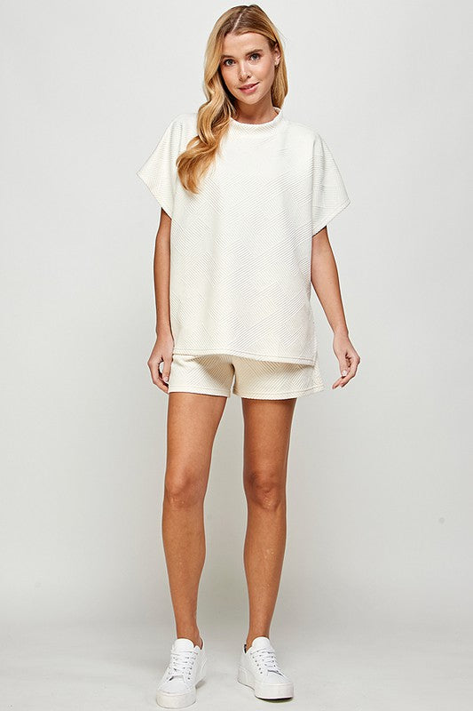 Textured Short Sleeve Sweatshirt Top in Cream