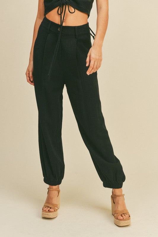 Moving Forward Cotton Linen Pants in Black