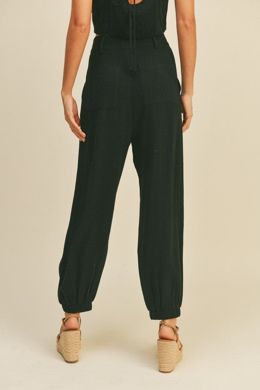 Moving Forward Cotton Linen Pants in Black