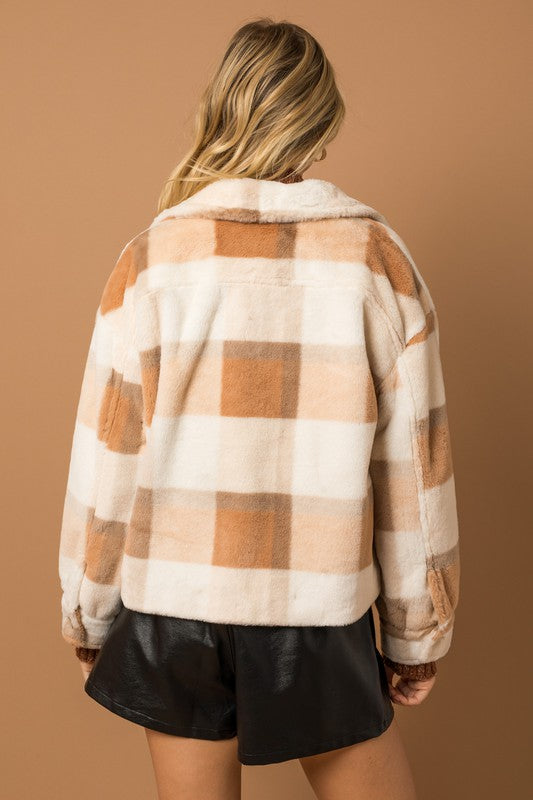 Cozy Faux Fur Plaid Jacket