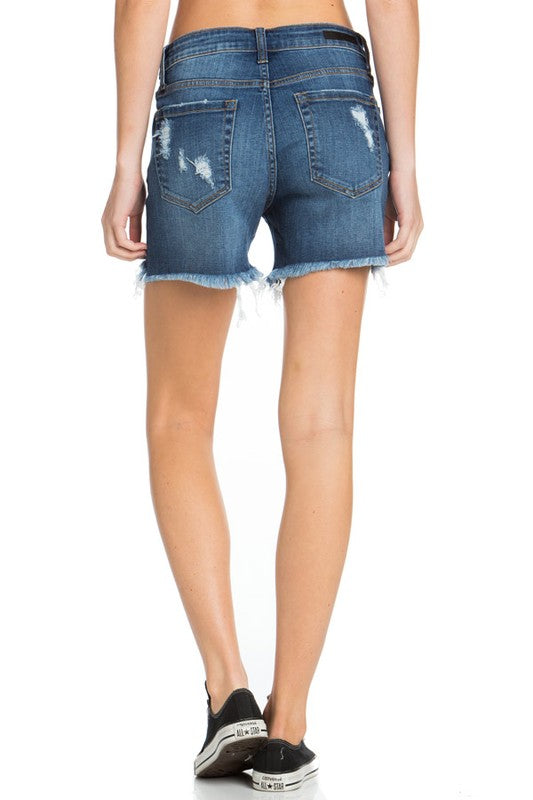 Dark Wash Distressed Cutoffs - SMALL