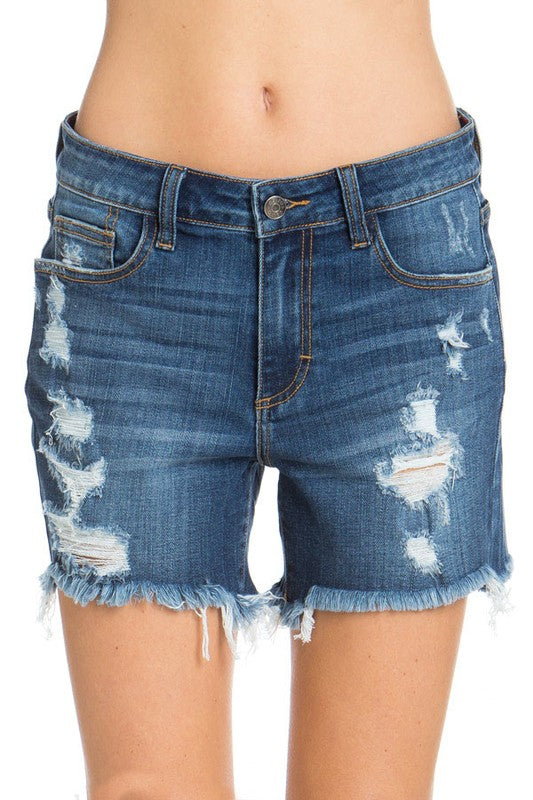 Dark Wash Distressed Cutoffs - SMALL