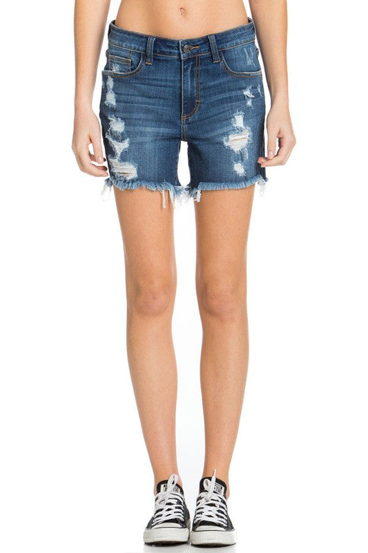 Dark Wash Distressed Cutoffs - SMALL