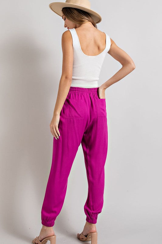 Drawstring Jogger Pants in Hot Pink