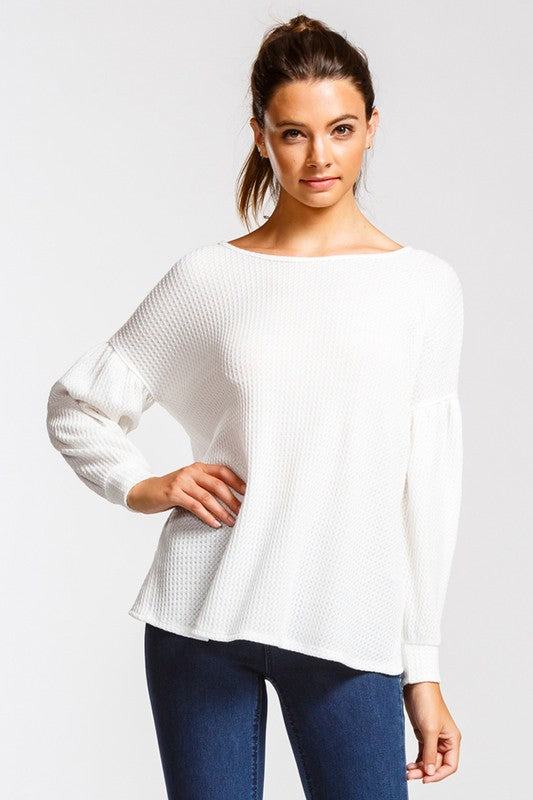 V-Back Thermal Knit Top in Off White-LARGE