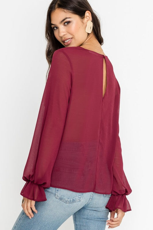 Sheer Romance Top in Burgundy