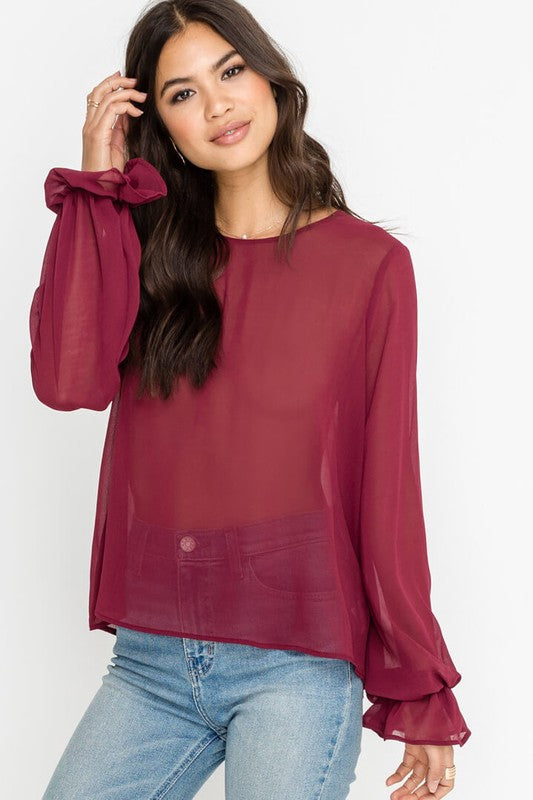 Sheer Romance Top in Burgundy