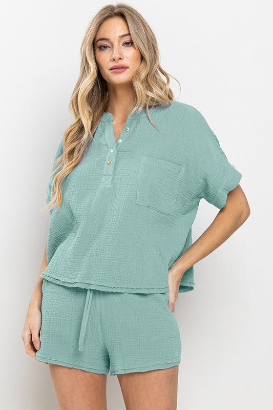 Bring On The Day Cotton Gauze Set in Mint