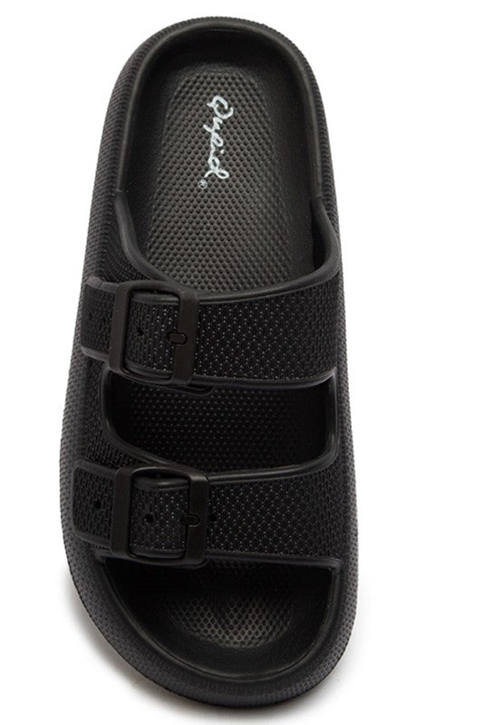Rubber Buckle Sandals in Black
