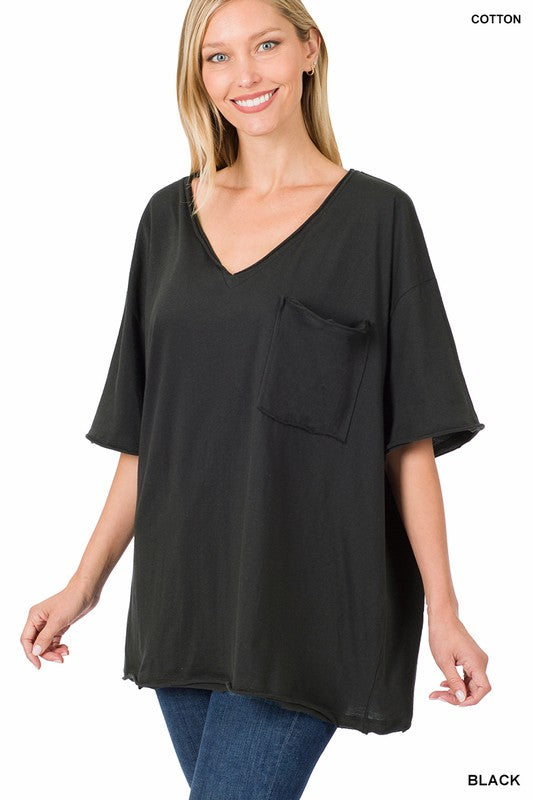 Happy Go Lucky V-Neck Tee in Black