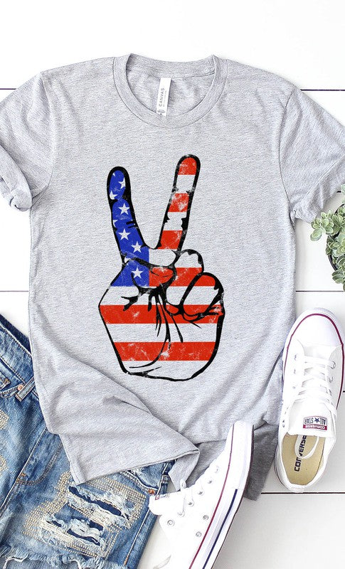 Hand Peace Sign Tee on Athletic Heather