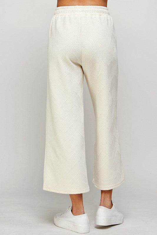 Textured Cropped Wide Leg Pants in Cream